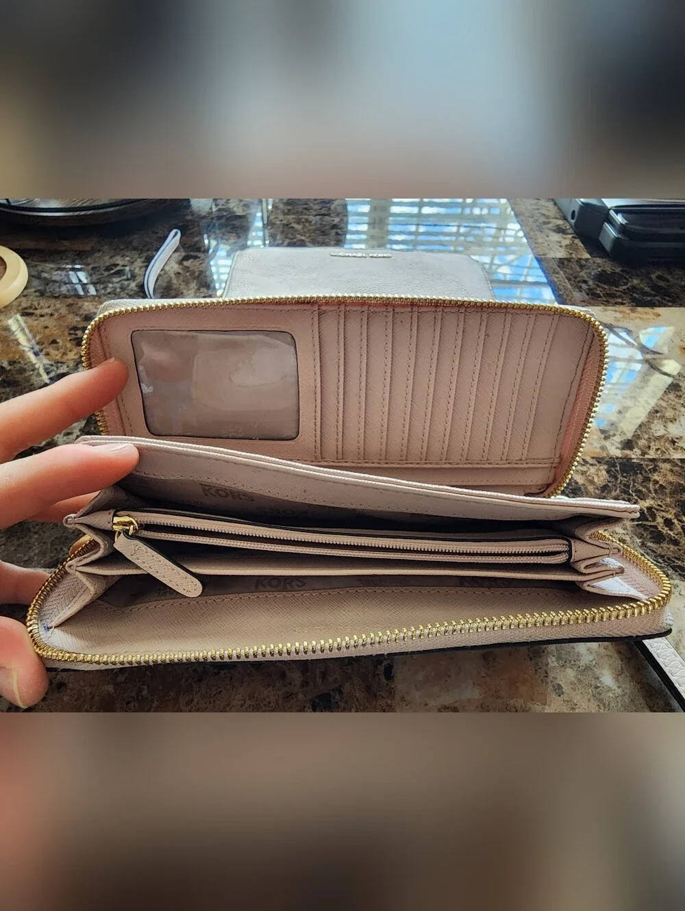 Michael Kors Pebbled Leather Wristlet Wallet Soft Pink/Gold & Continental Wallet